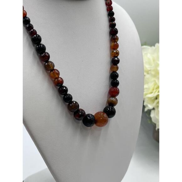 Faceted Carnelian Jasper Agate Quartz Graduated Necklace Healing Protection - Picture 4 of 13